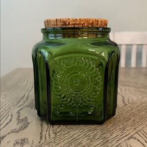 Vintage Wheaton Green Glass Jar with Cork Lid